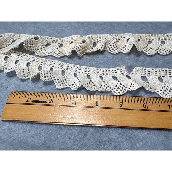 Vintage Hand-Crocheted Lace Trim 42" long x 1.75" wide Ivory Cotton Scalloped Ed - Picture 4 of 6
